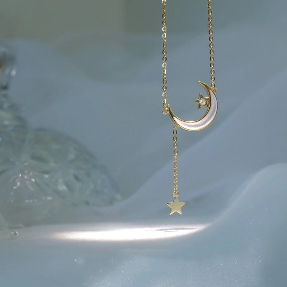 NEW Gold/925 Sterling Silver Moon Star Necklace A - Picture 4 of 7
